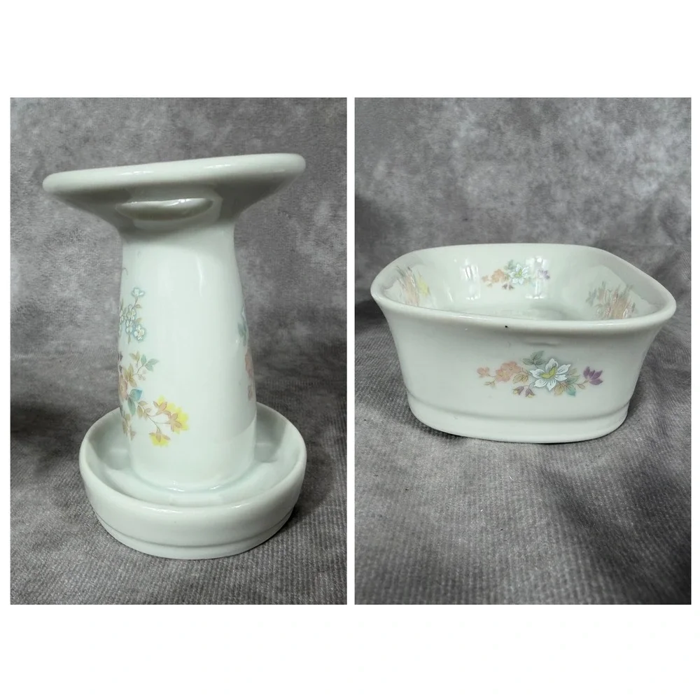 Vtg Takahashi SACHET Floral Porcelain Bathroom Vanity 3pc Set Japan Cottage NIB